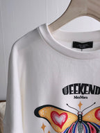 Grey Cotton Butterfly Graphic Crewneck - Women's