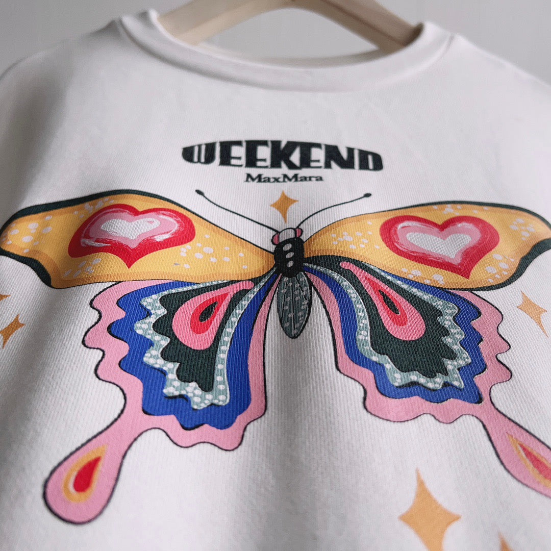 Grey Cotton Butterfly Graphic Crewneck - Women's