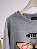 Grey Cotton Butterfly Graphic Crewneck - Women's