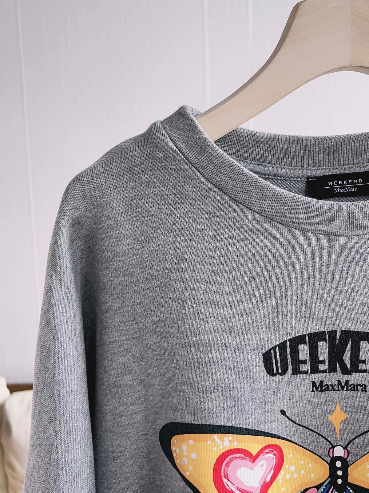 Grey Cotton Butterfly Graphic Crewneck - Women's