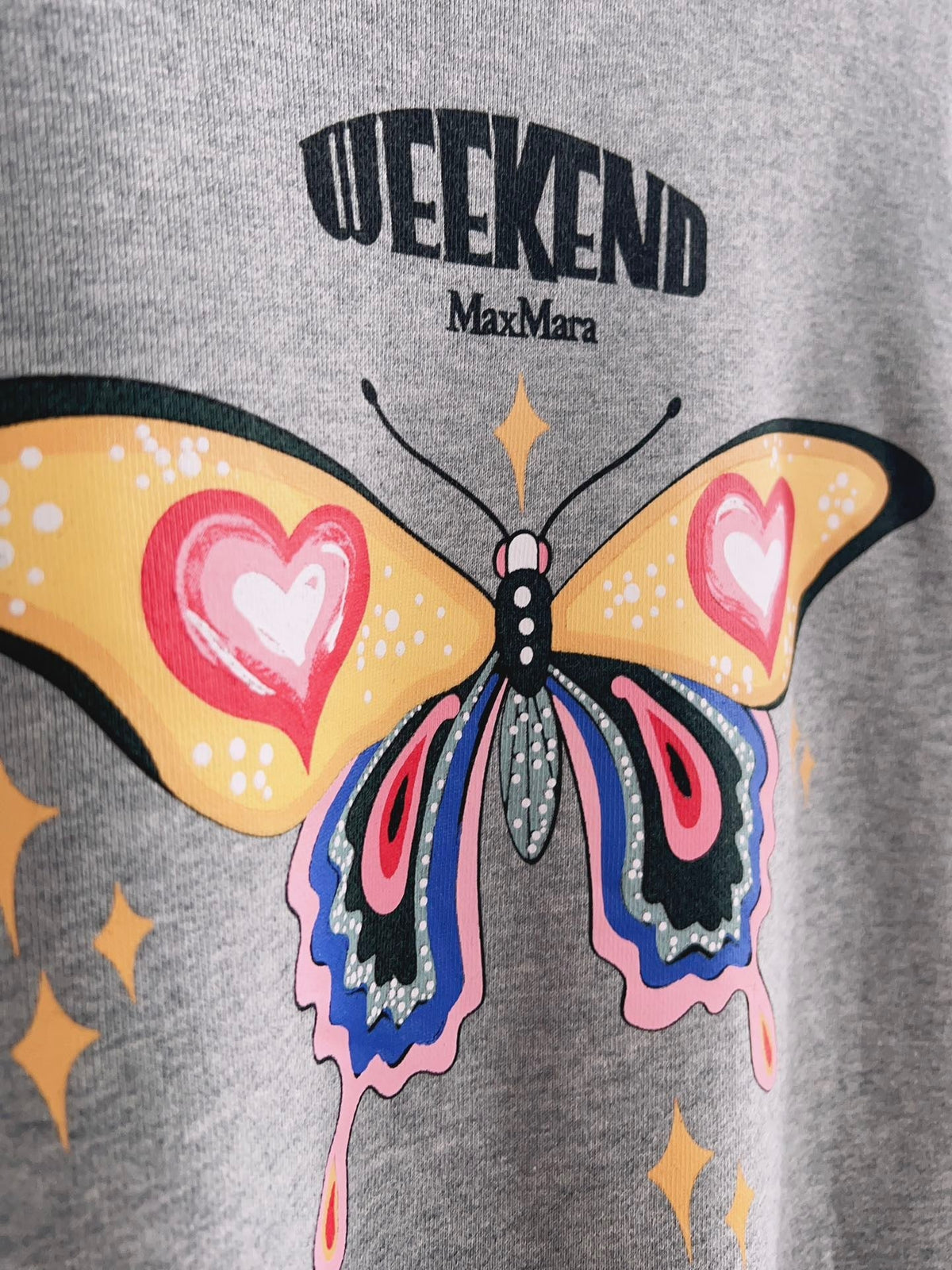 Grey Cotton Butterfly Graphic Crewneck - Women's