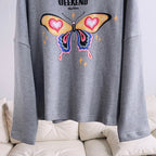 Grey Cotton Butterfly Graphic Crewneck - Women's