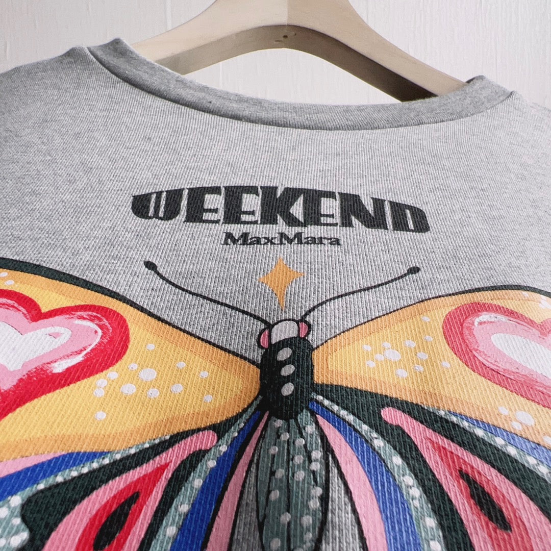 Grey Cotton Butterfly Graphic Crewneck - Women's