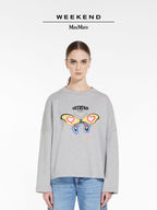 Grey Cotton Butterfly Graphic Crewneck - Women's