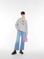 Grey Cotton Butterfly Graphic Crewneck - Women's