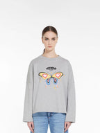 Grey Cotton Butterfly Graphic Crewneck - Women's