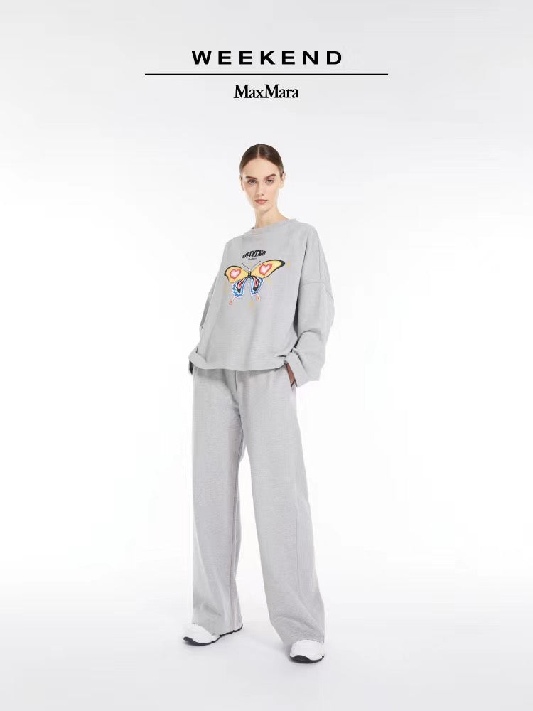 Grey Cotton Butterfly Graphic Crewneck - Women's