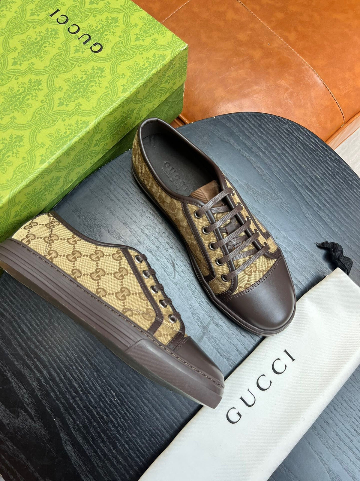 Beige Canvas Monogram Low-Top - Men's