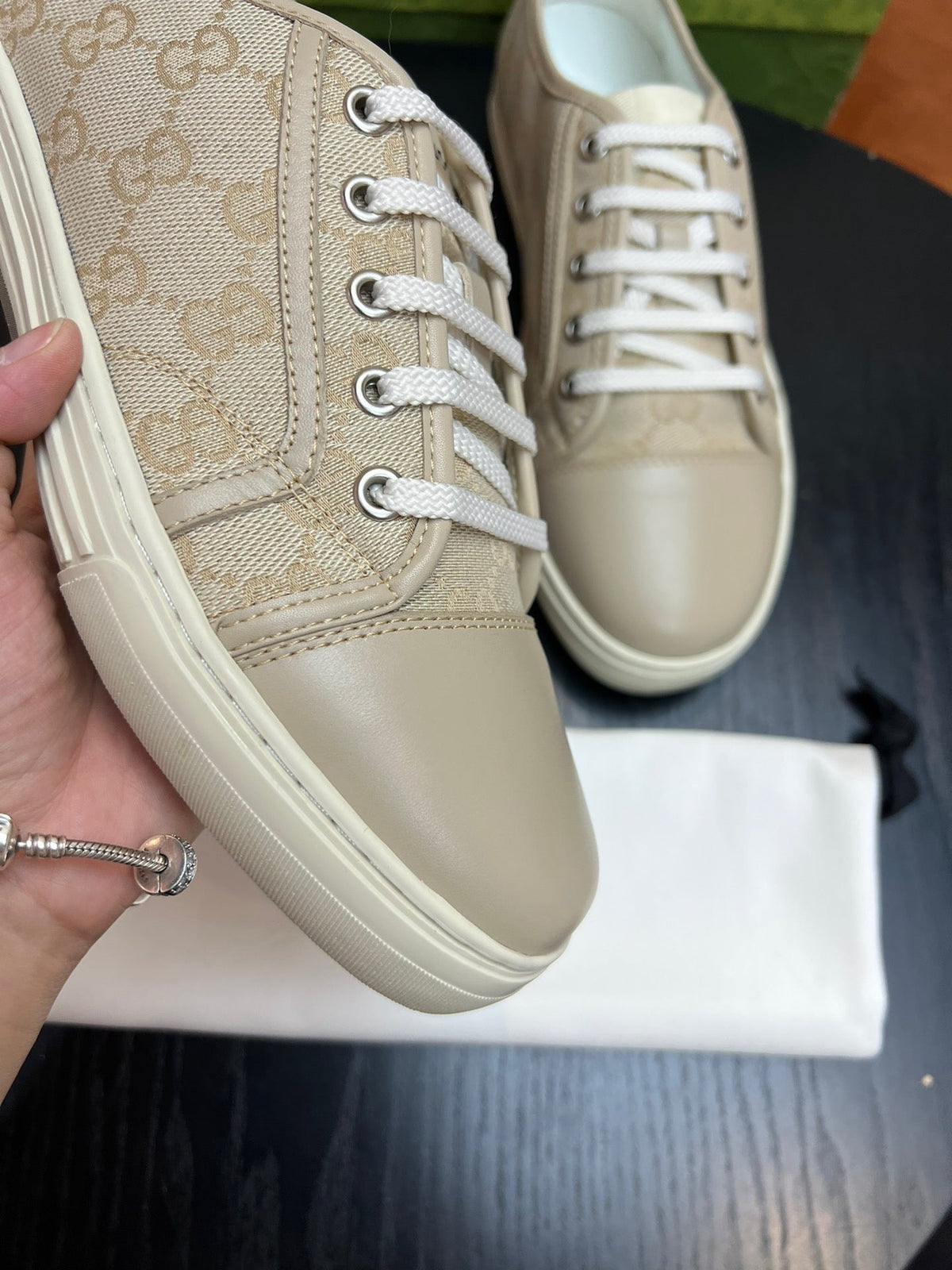 Beige Canvas Monogram Low-Top - Men's