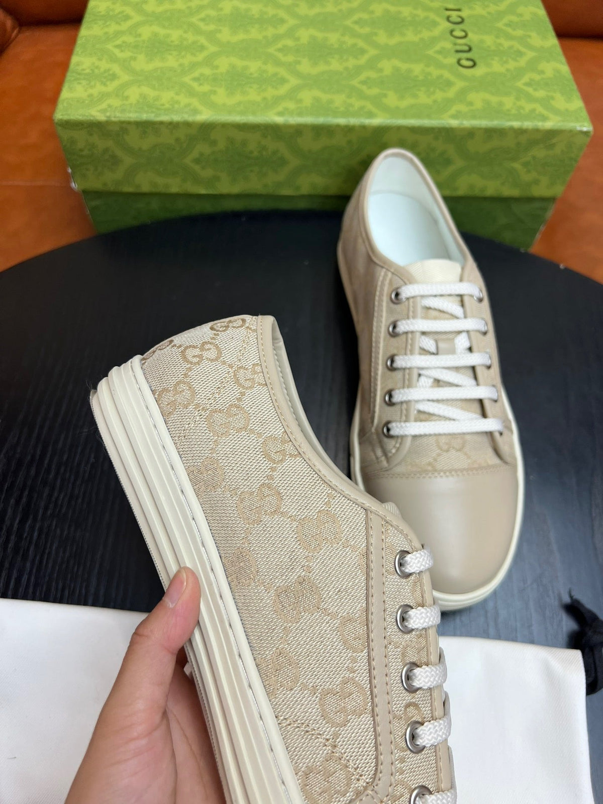 Beige Canvas Monogram Low-Top - Men's