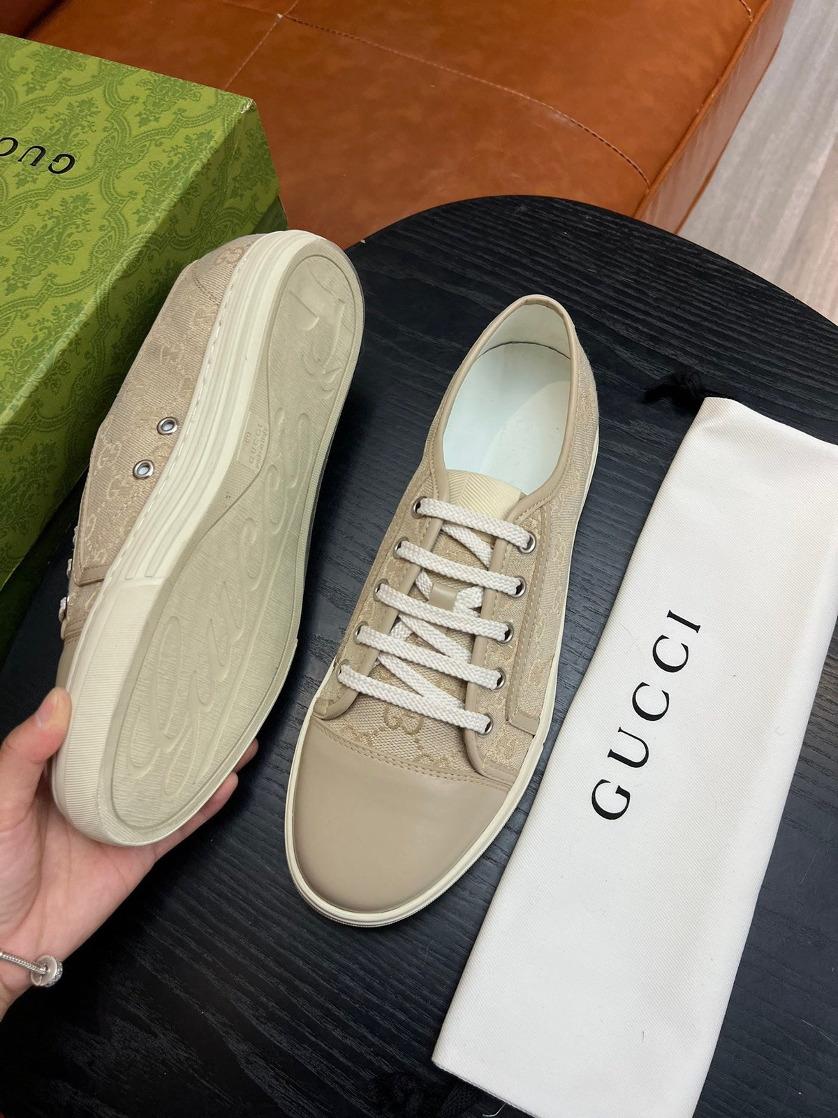 Beige Canvas Monogram Low-Top - Men's