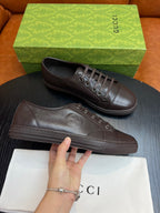 Brown Leather Plain Low-Top - Men's