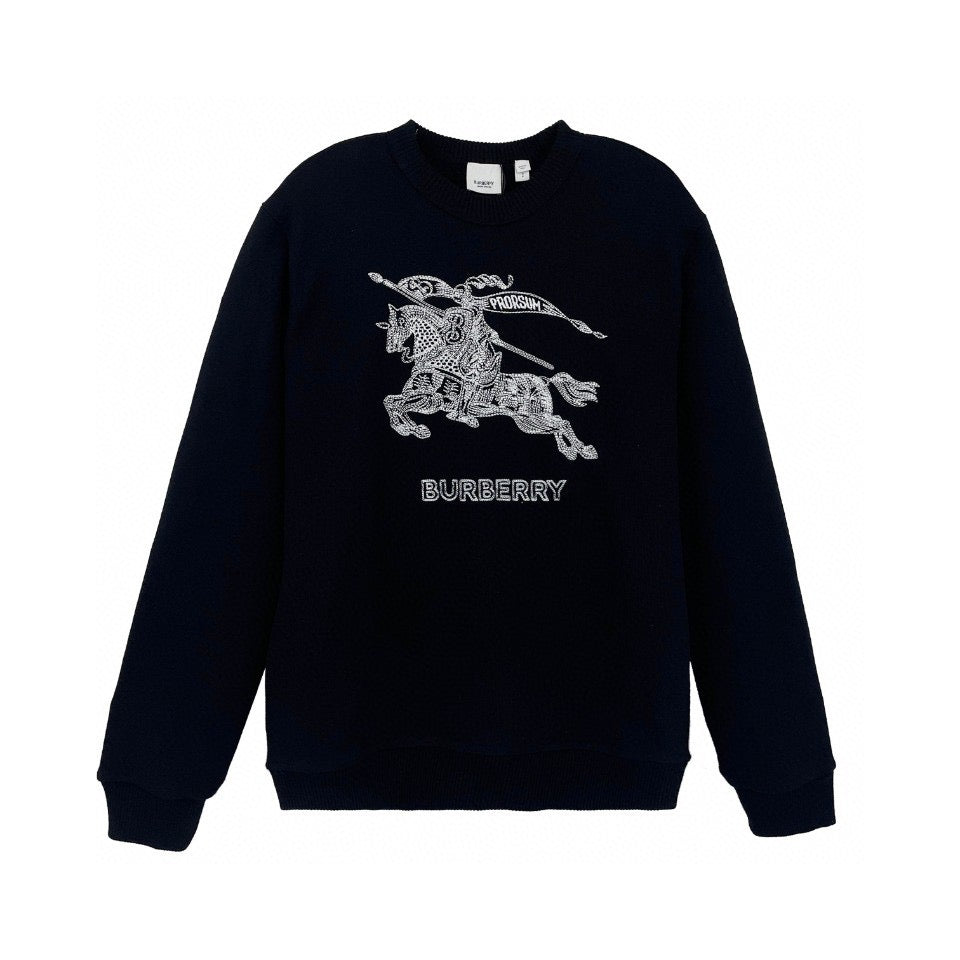 Black Cotton Embroidered Crewneck - Men's