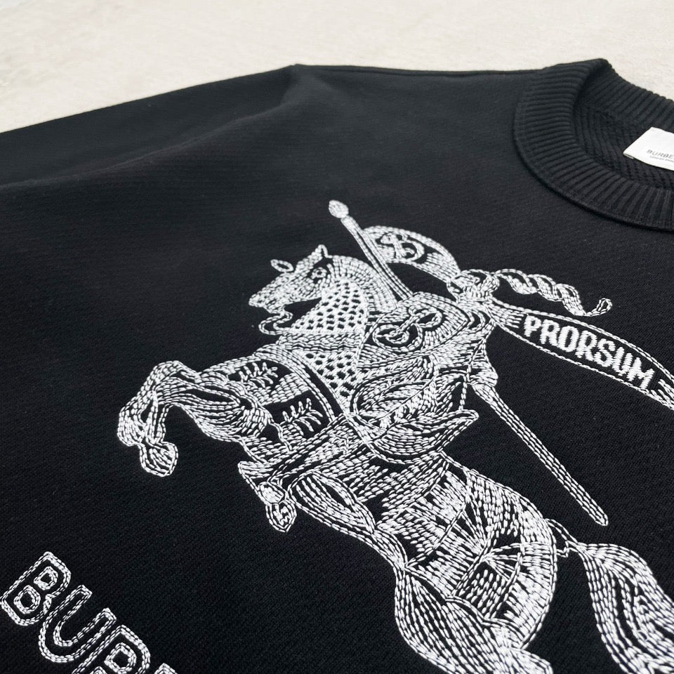 Black Cotton Embroidered Crewneck - Men's