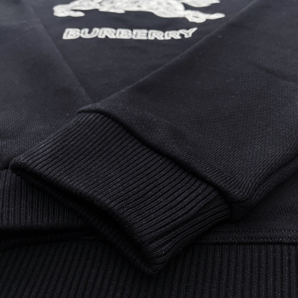 Black Cotton Embroidered Crewneck - Men's