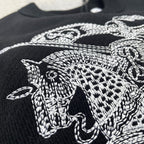 Black Cotton Embroidered Crewneck - Men's