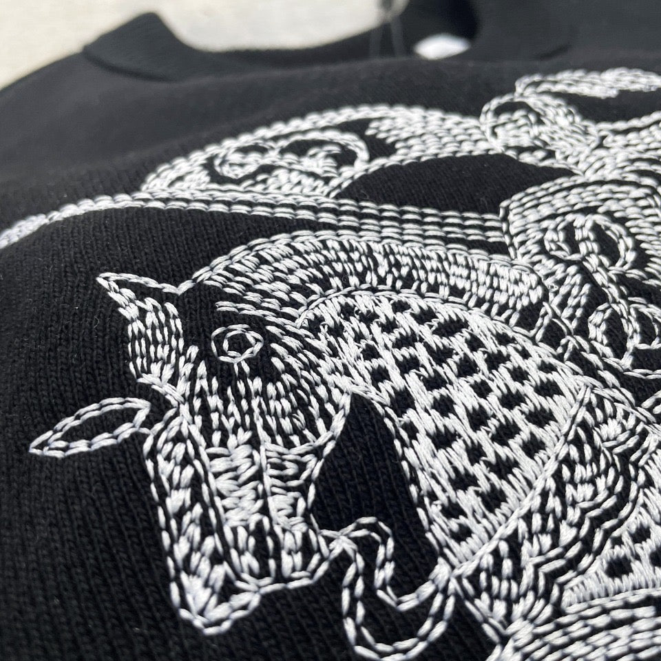 Black Cotton Embroidered Crewneck - Men's