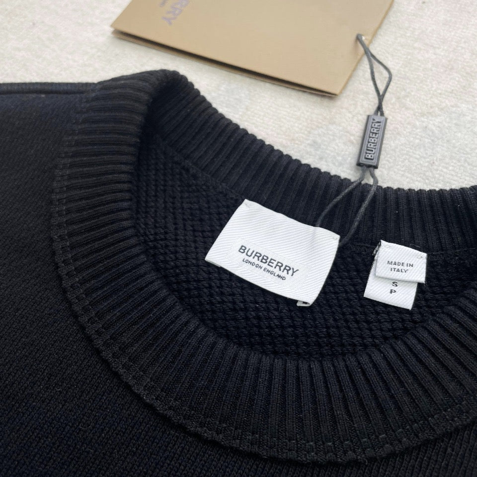 Black Cotton Embroidered Crewneck - Men's