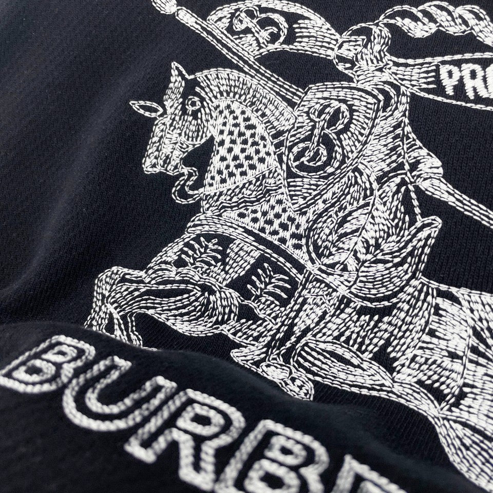 Black Cotton Embroidered Crewneck - Men's