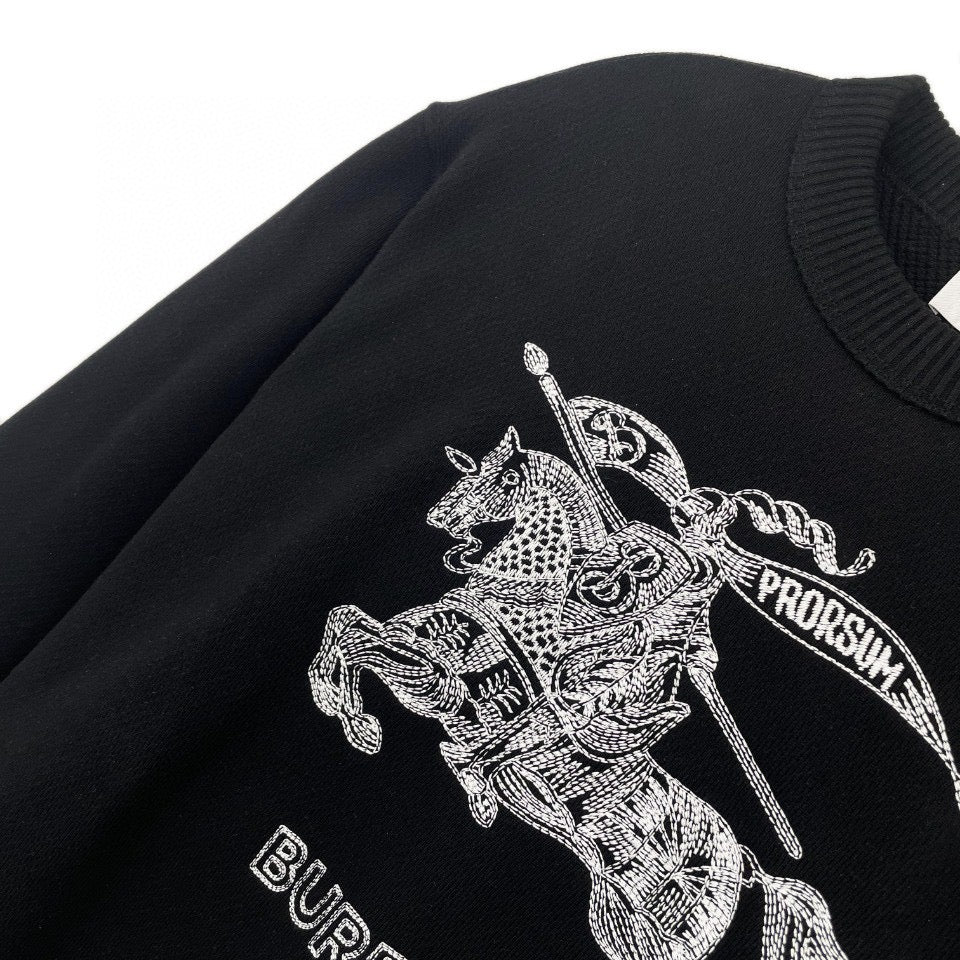 Black Cotton Embroidered Crewneck - Men's