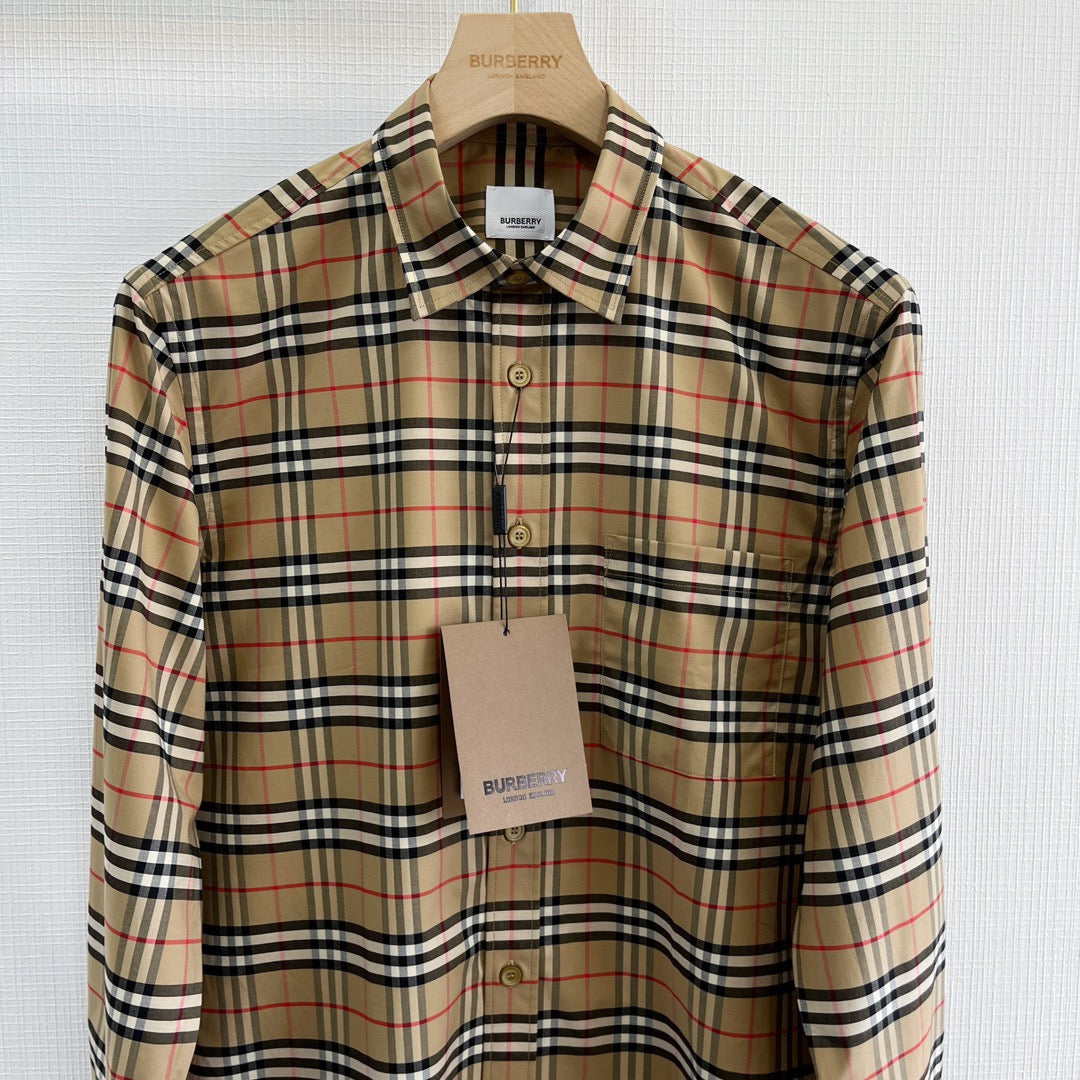 Beige Cotton Classic Check Long-Sleeve - Men's
