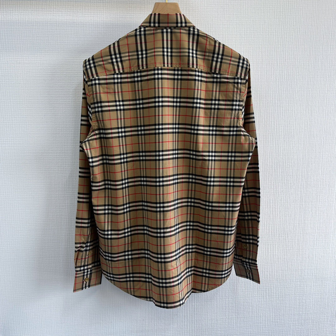 Beige Cotton Classic Check Long-Sleeve - Men's