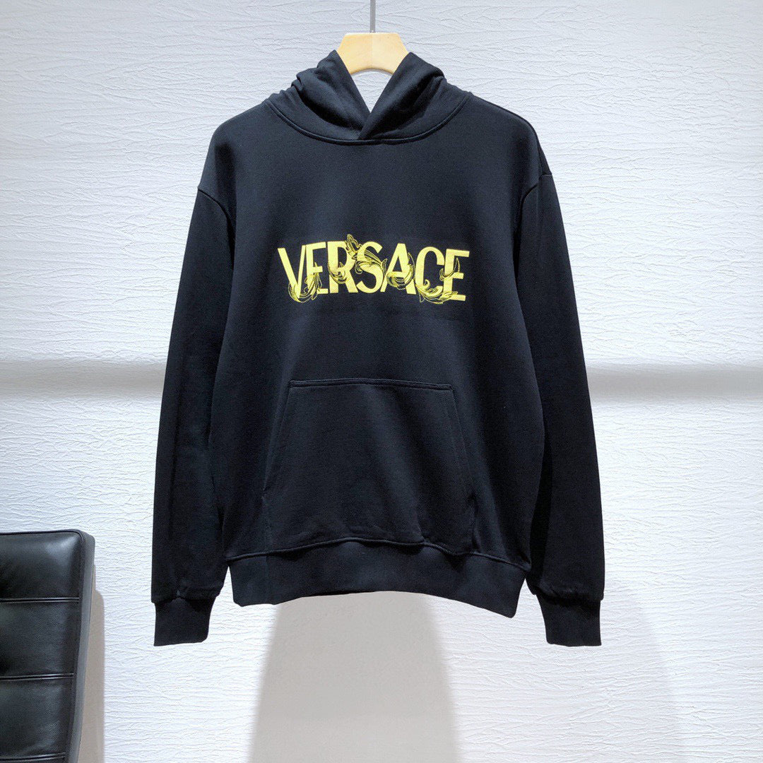 Black Cotton Gold Logo Pullover - Men's