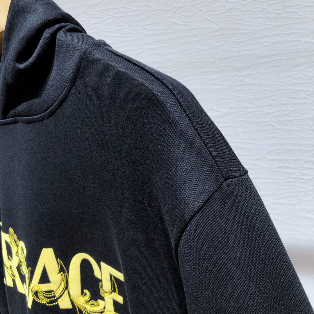 Black Cotton Gold Logo Pullover - Men's