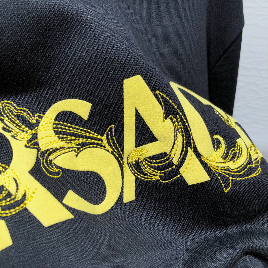 Black Cotton Gold Logo Pullover - Men's