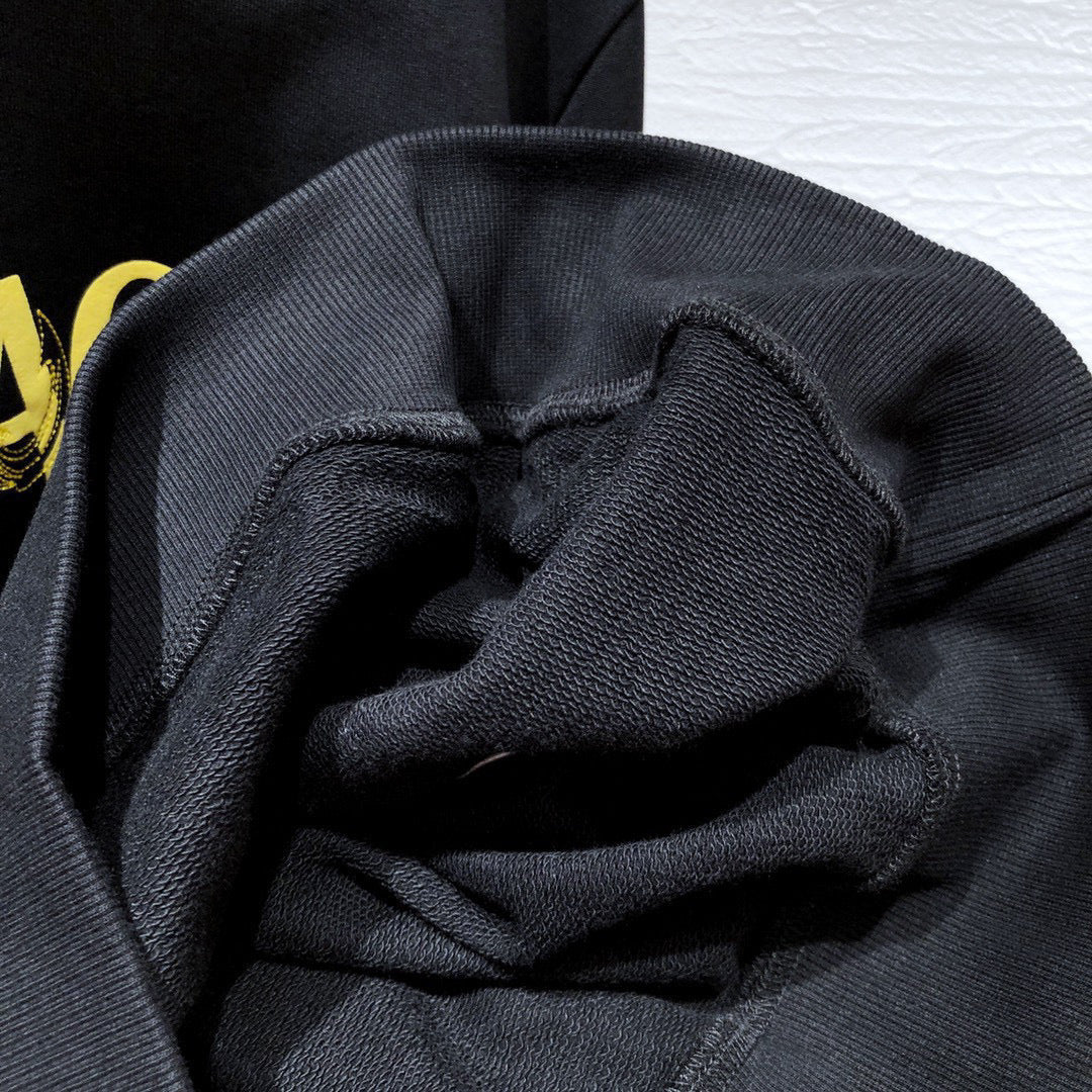 Black Cotton Gold Logo Pullover - Men's