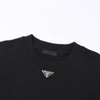 Black Cotton Triangle Logo Crewneck - Men's