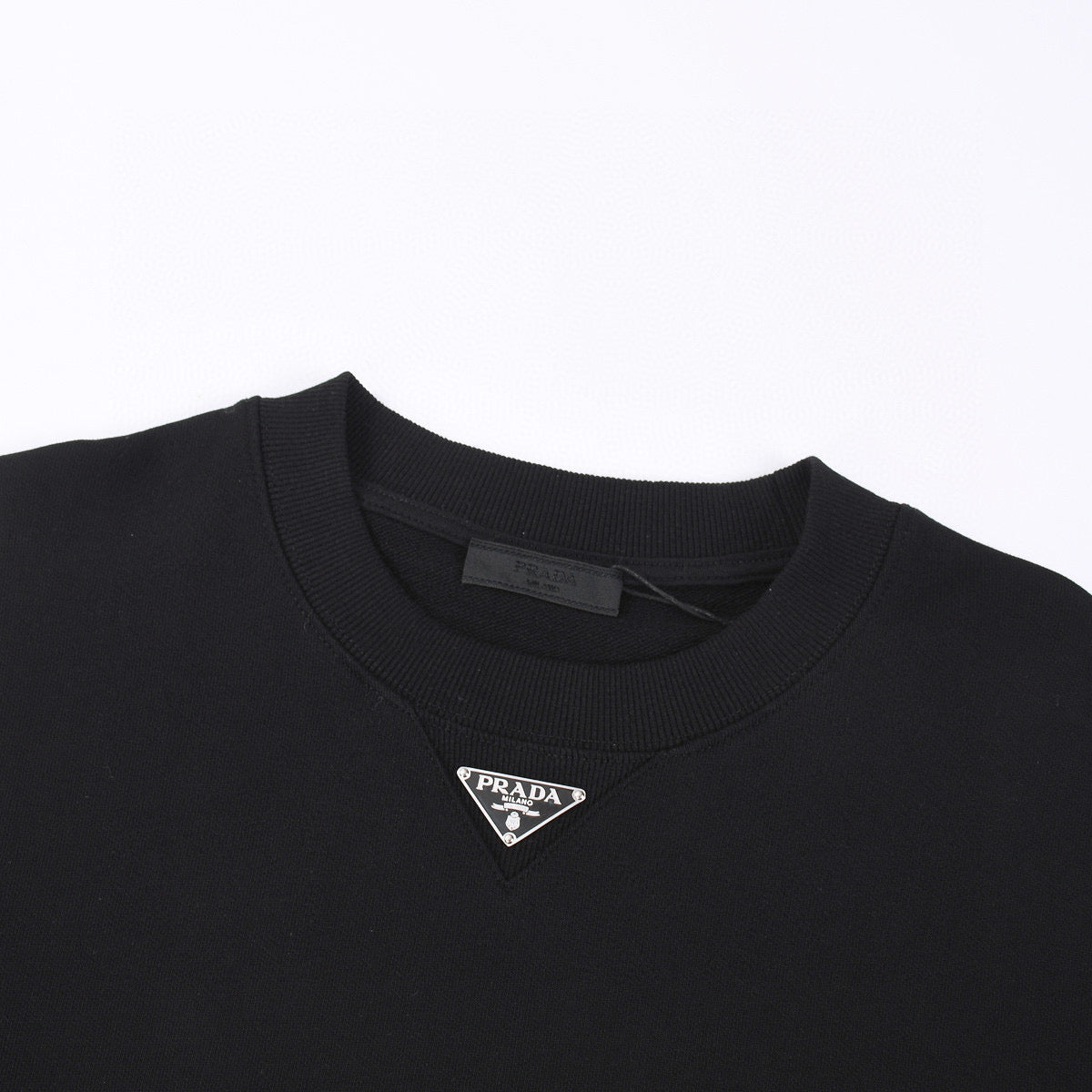 Black Cotton Triangle Logo Crewneck - Men's