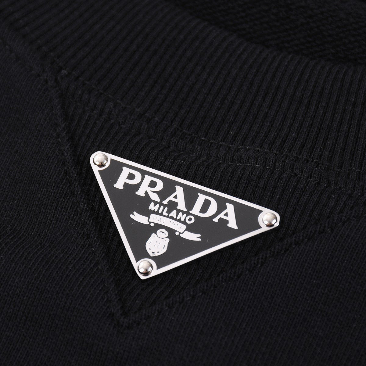 Black Cotton Triangle Logo Crewneck - Men's