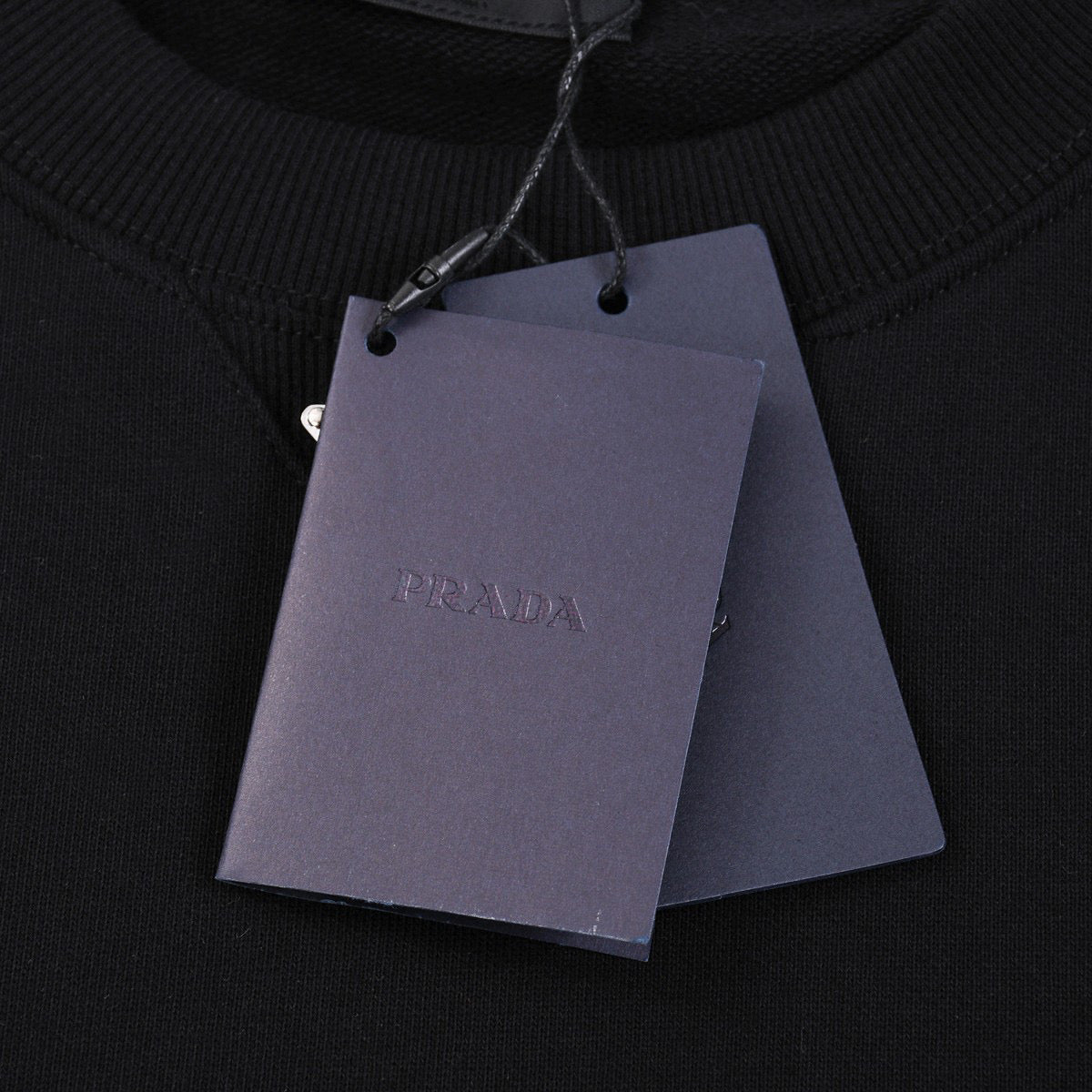 Black Cotton Triangle Logo Crewneck - Men's