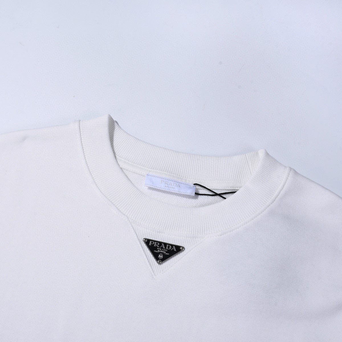 Black Cotton Triangle Logo Crewneck - Men's