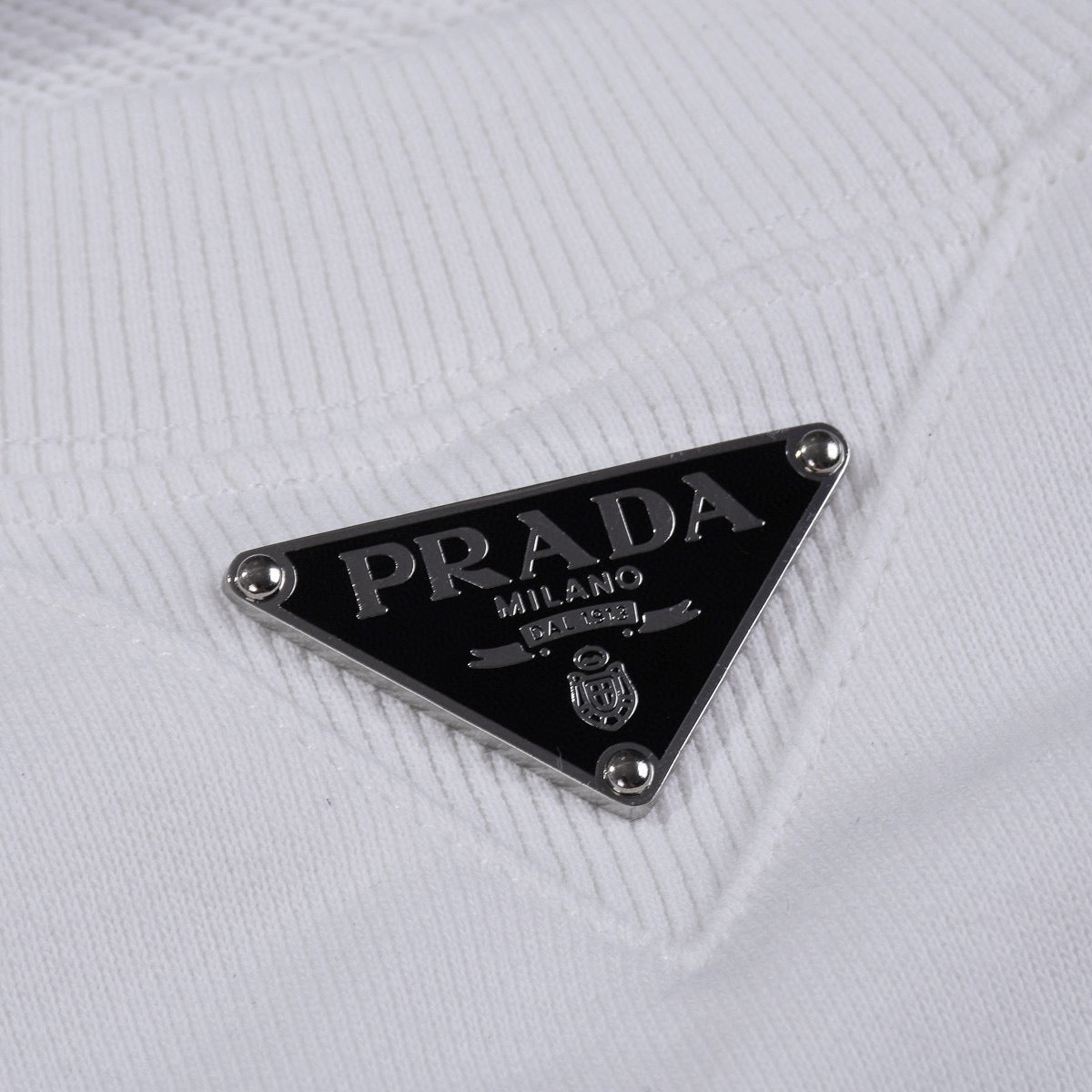 Black Cotton Triangle Logo Crewneck - Men's