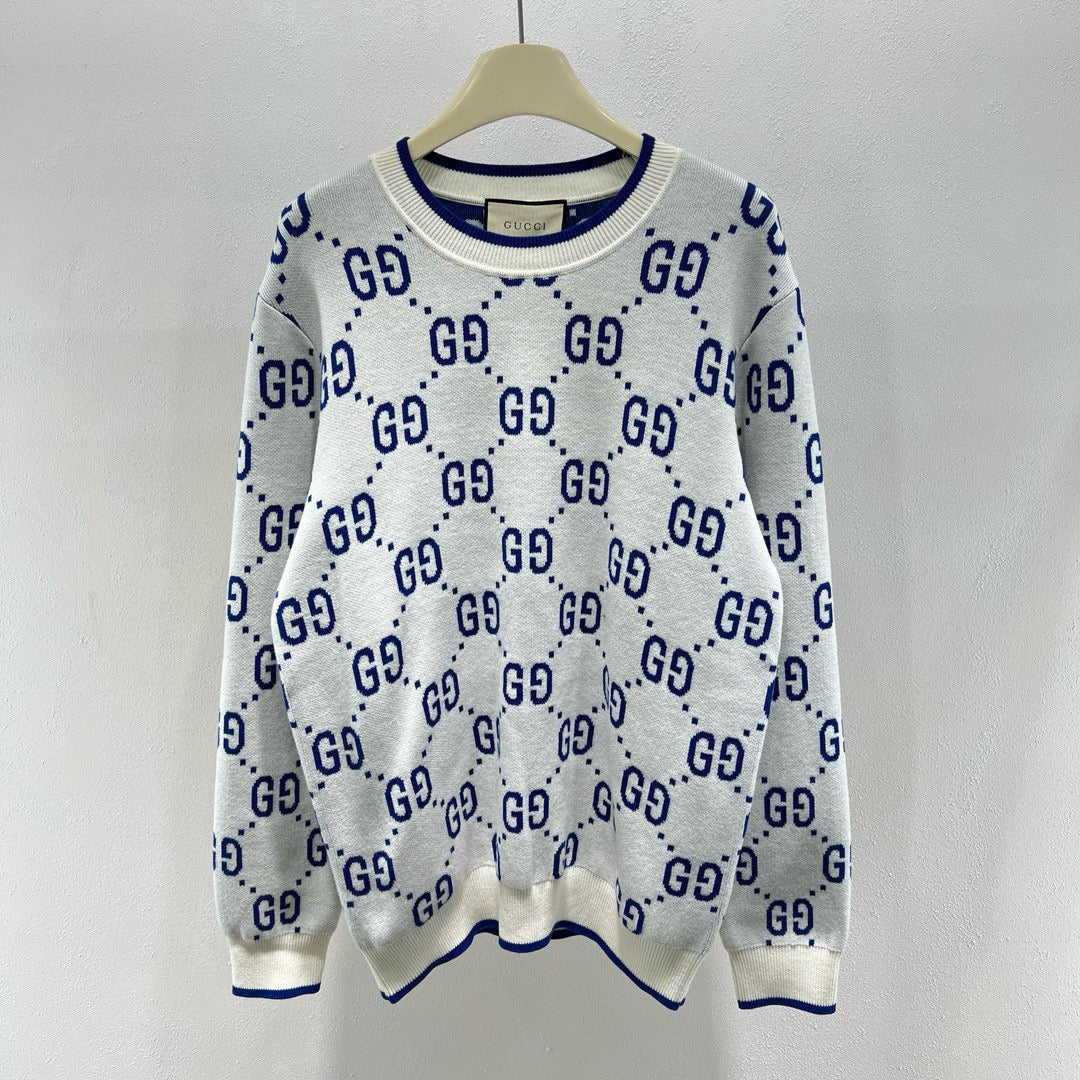 White Jacquard Monogram Crewneck - Men's