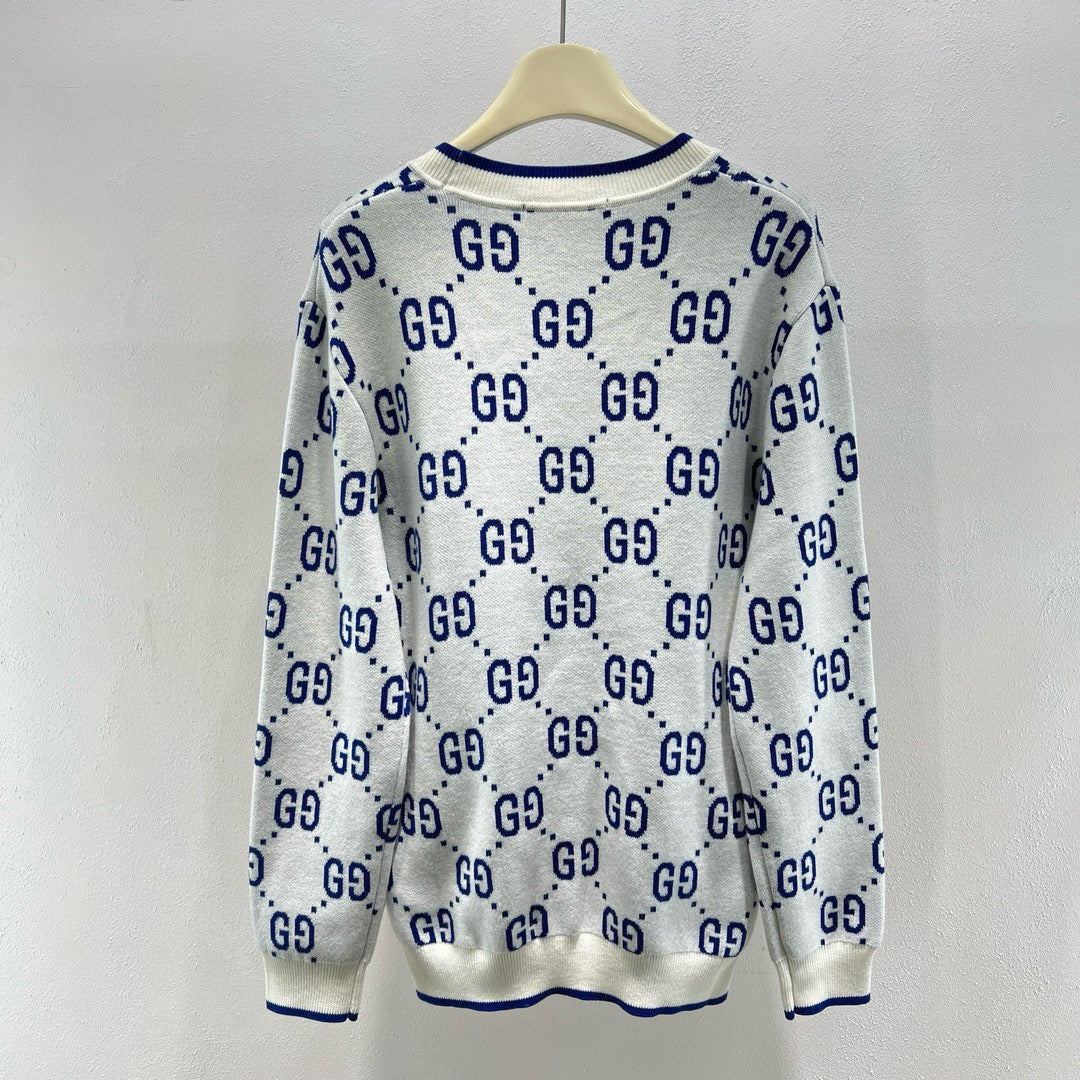 White Jacquard Monogram Crewneck - Men's