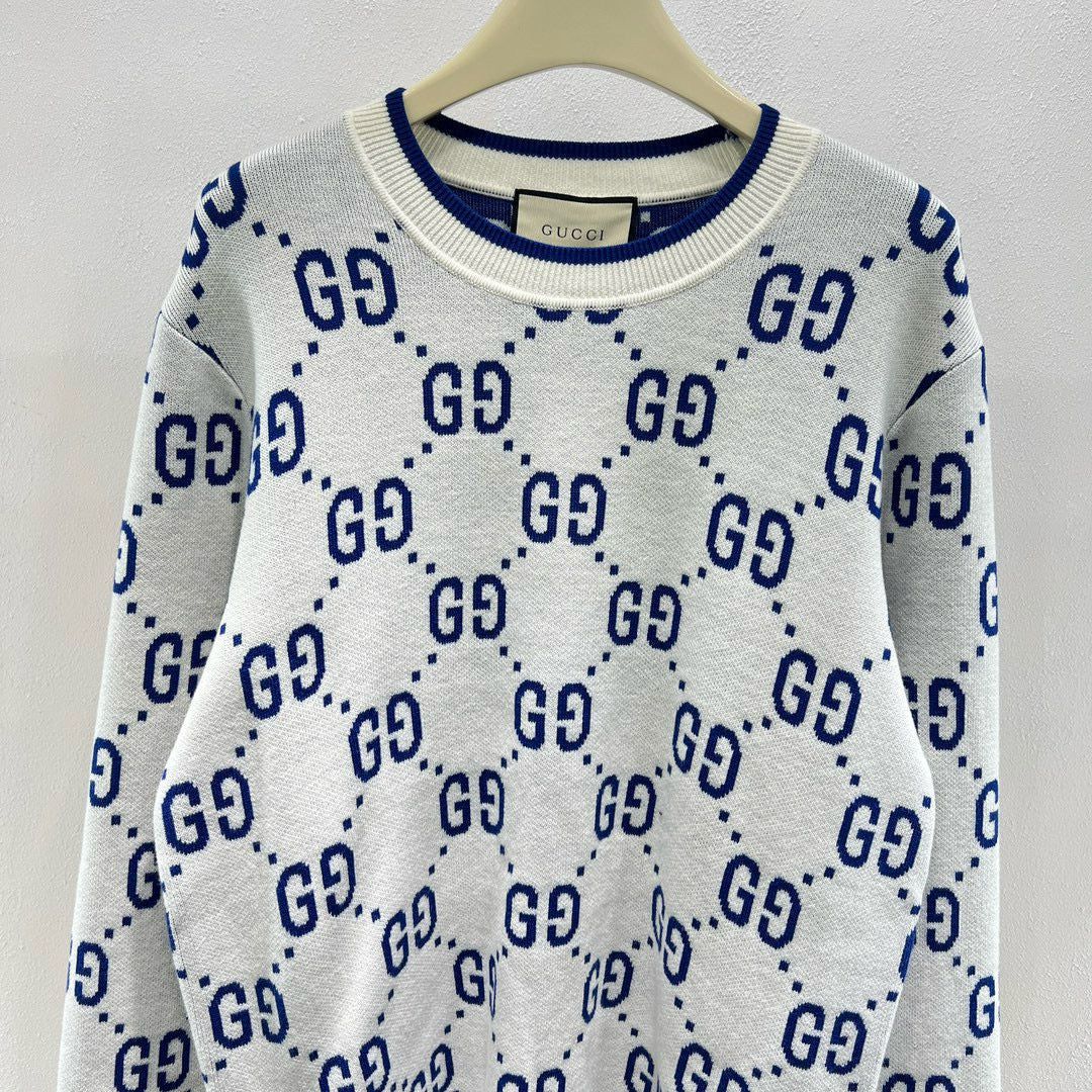 White Jacquard Monogram Crewneck - Men's