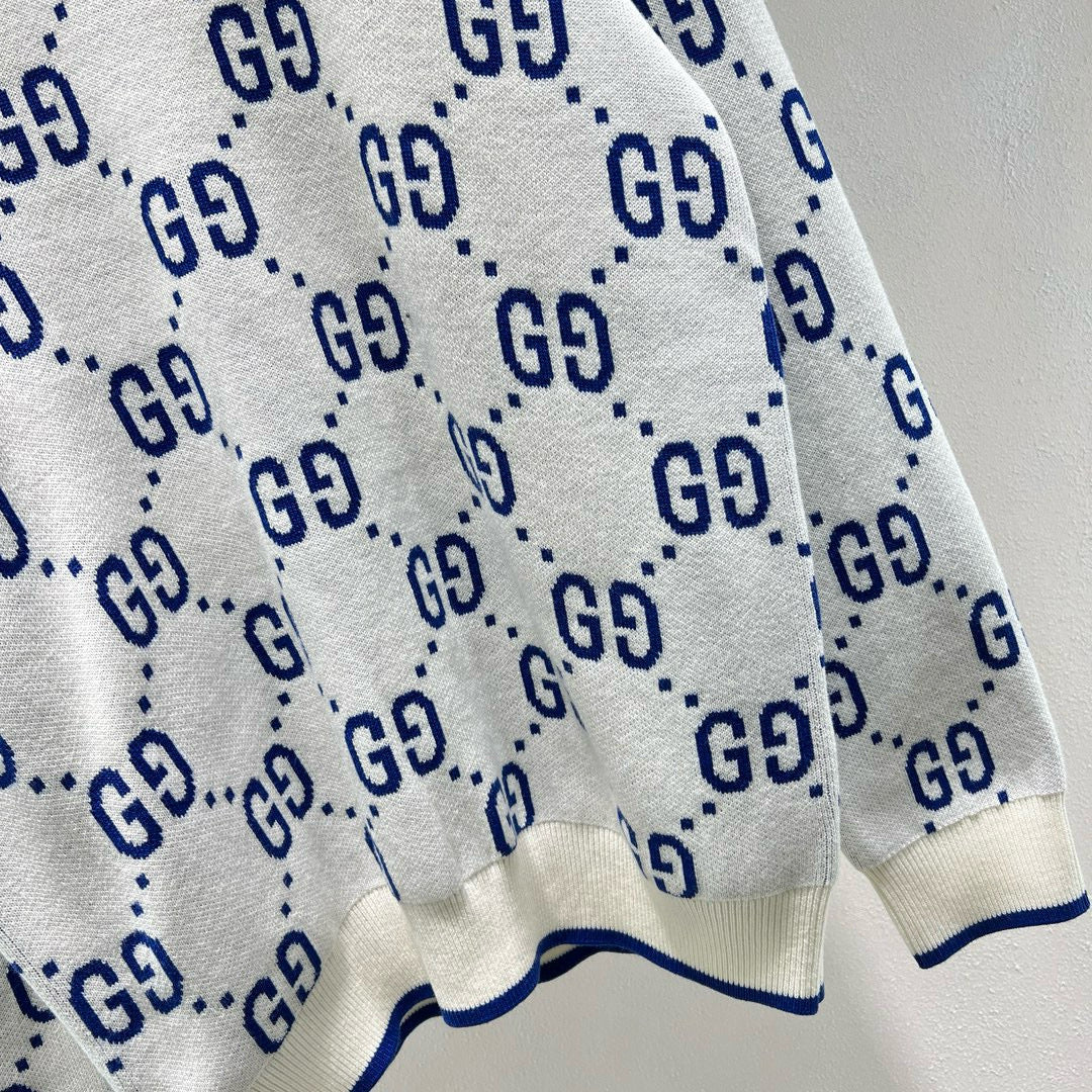 White Jacquard Monogram Crewneck - Men's