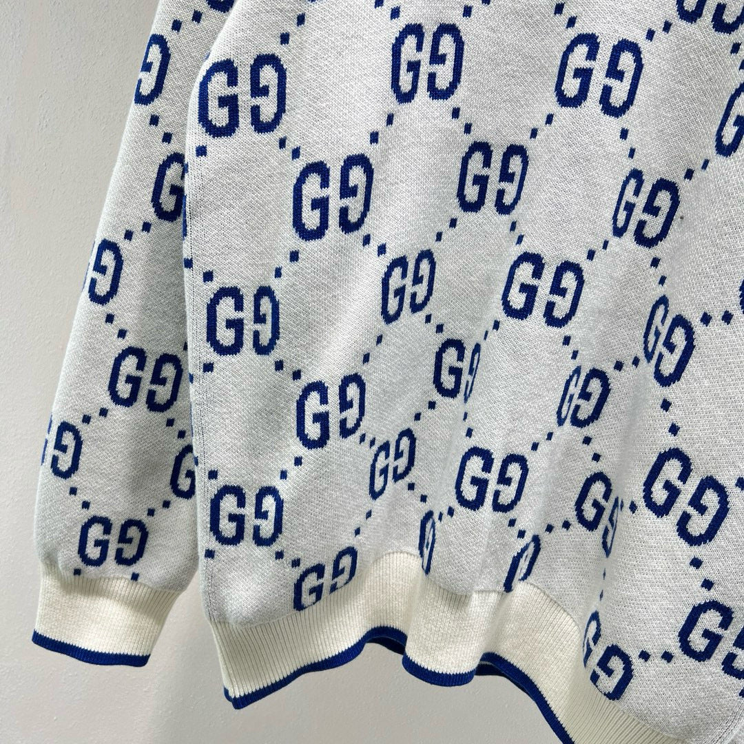 White Jacquard Monogram Crewneck - Men's