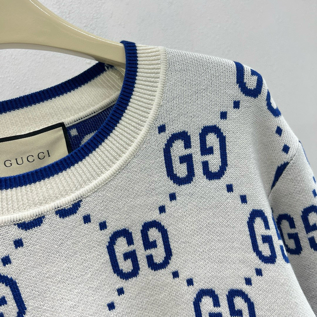White Jacquard Monogram Crewneck - Men's