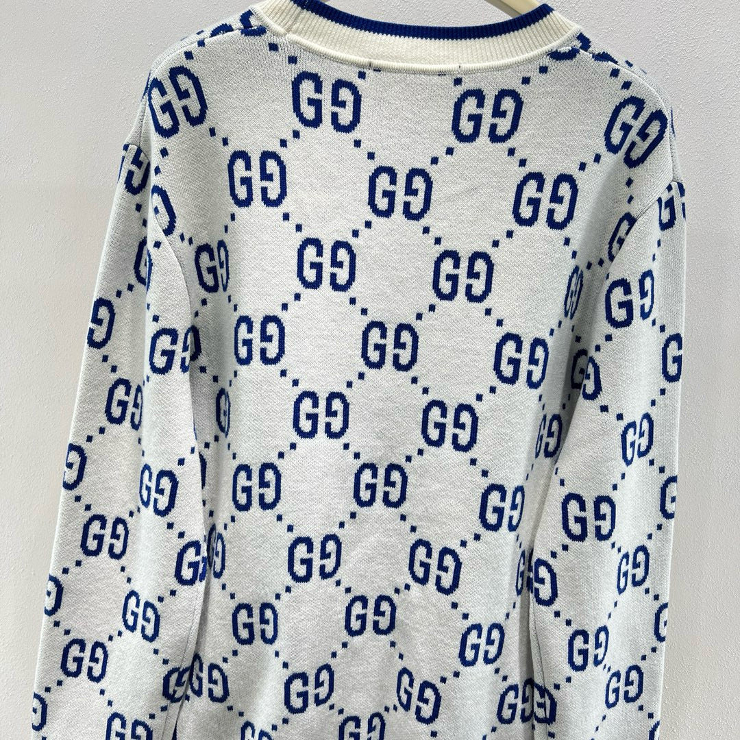 White Jacquard Monogram Crewneck - Men's