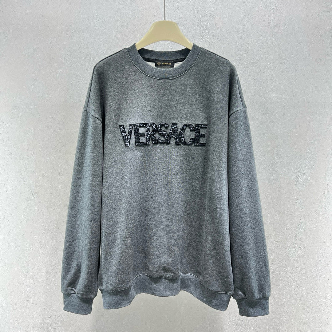 Grey Cotton Bold Text Crewneck - Men's