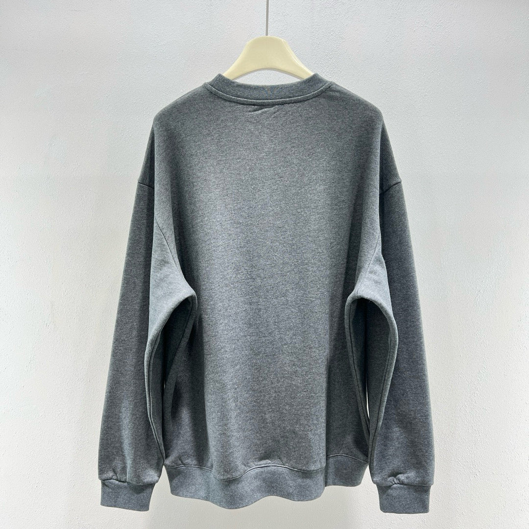 Grey Cotton Bold Text Crewneck - Men's