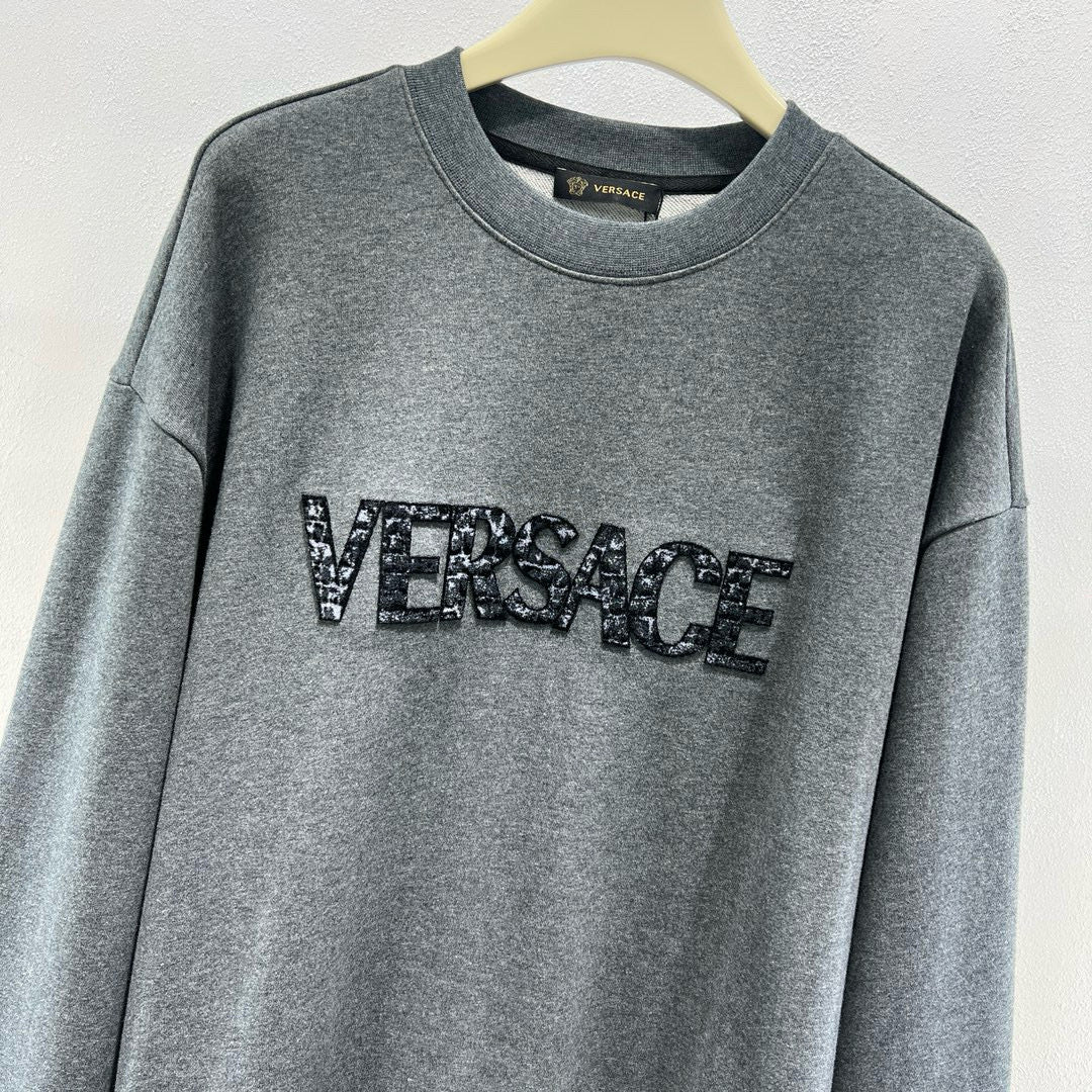 Grey Cotton Bold Text Crewneck - Men's