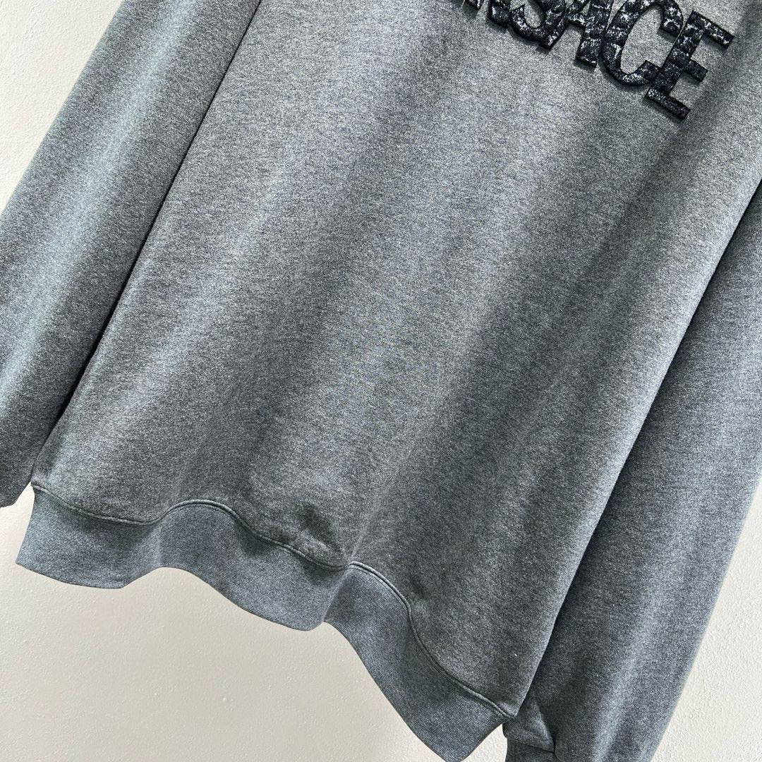 Grey Cotton Bold Text Crewneck - Men's
