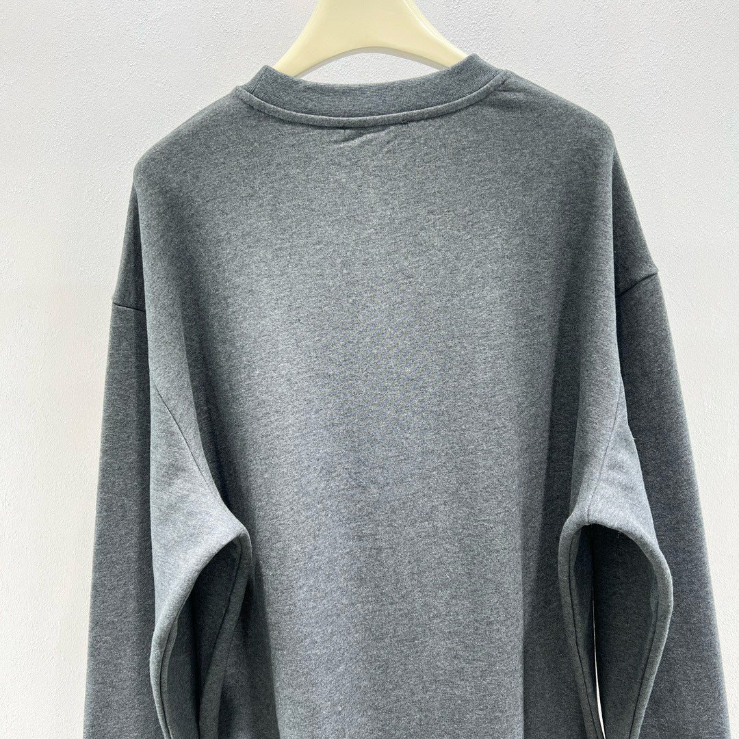Grey Cotton Bold Text Crewneck - Men's