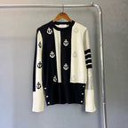 Navy Wool Anchor Intarsia Cardigan - Women's