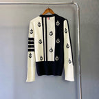 Navy Wool Anchor Intarsia Cardigan - Women's
